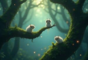 Die japanische Naturgeister Kodoma auf einem Baum