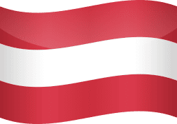Eine gewellte Flagge mit drei horizontalen Streifen: rot oben und unten und weiß in der Mitte. Dies ist die Nationalflagge von Österreich.